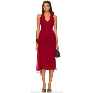 NWT Lovers and Friends Women's Burgundy Shayla Halter Neck Midi Dress Size L‎